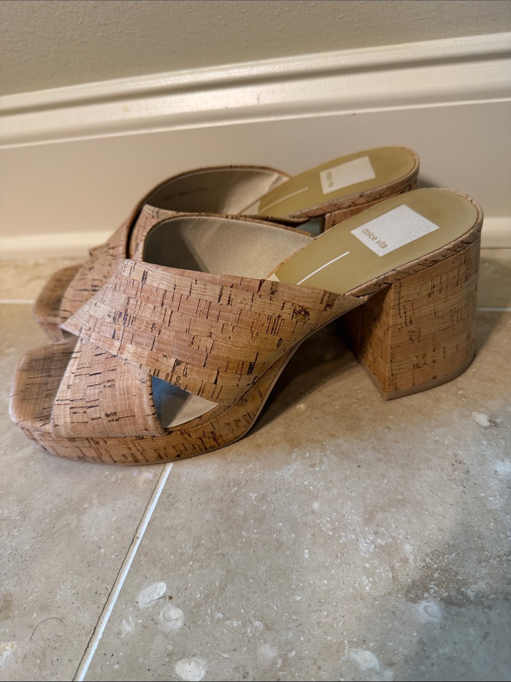 Dolce Vita Tan Cork-Patterned Platform Mules